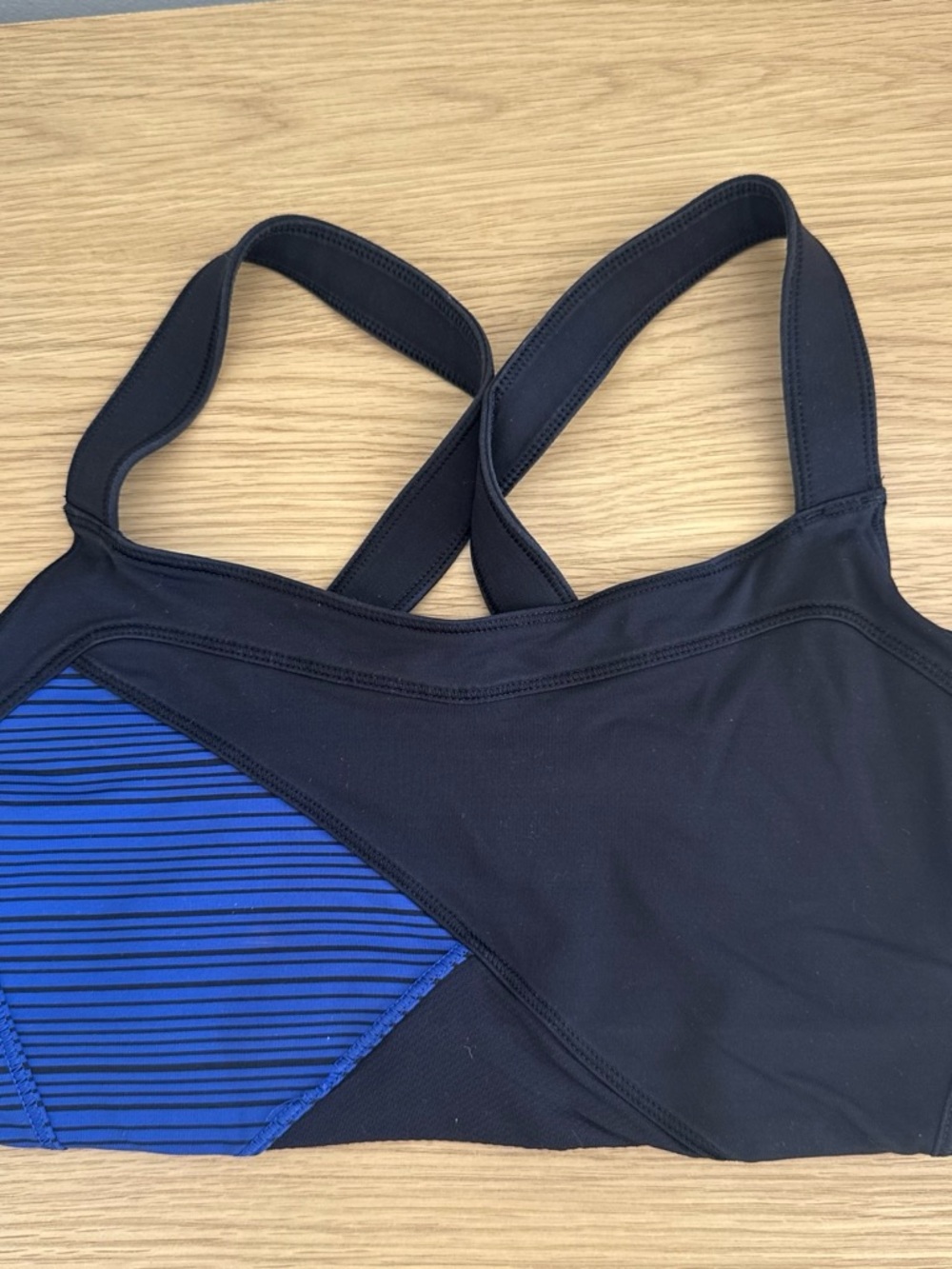 Lululemon Women’s Crossback Sports bra - Black with Royal Blue Accent